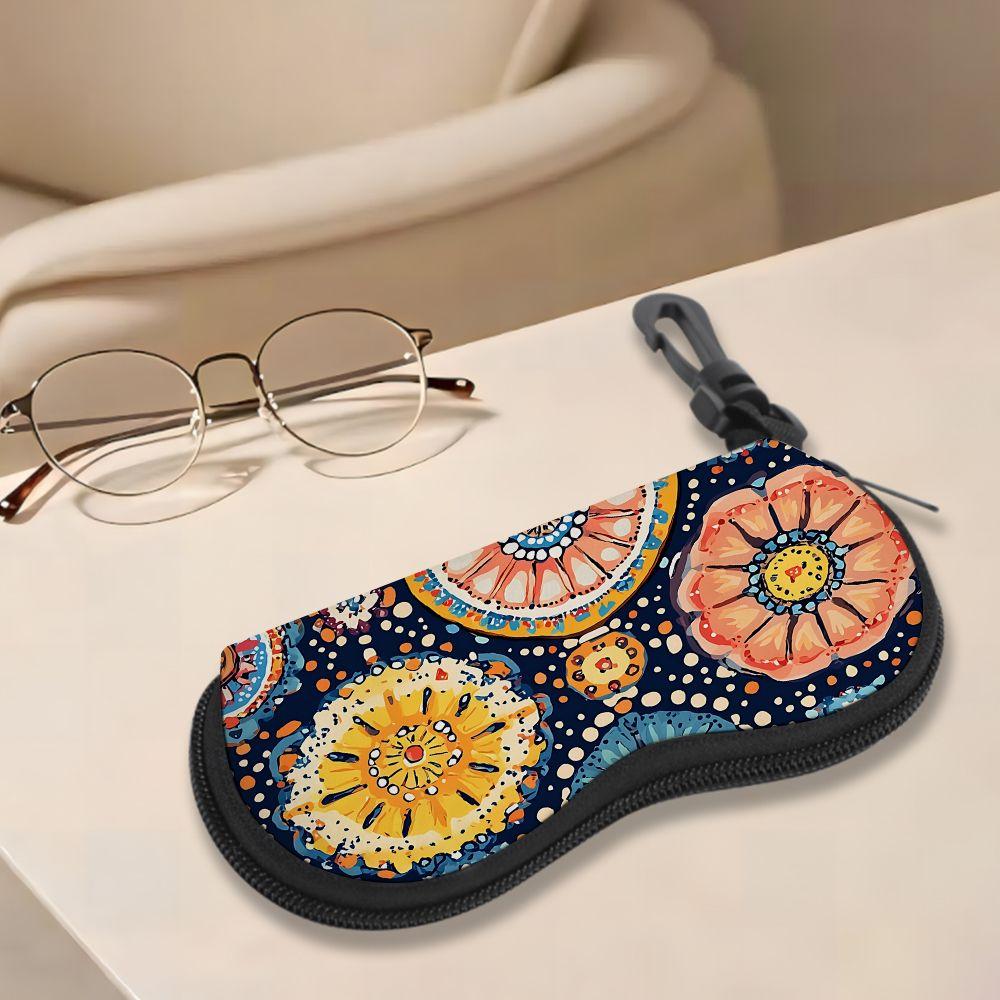 2D-Boho Floral Pattern Zipper Sunglasses Case, Vintage Mandala Print Eyewear Protective Holder, Durable Travel Glasses Case for Women and Girls