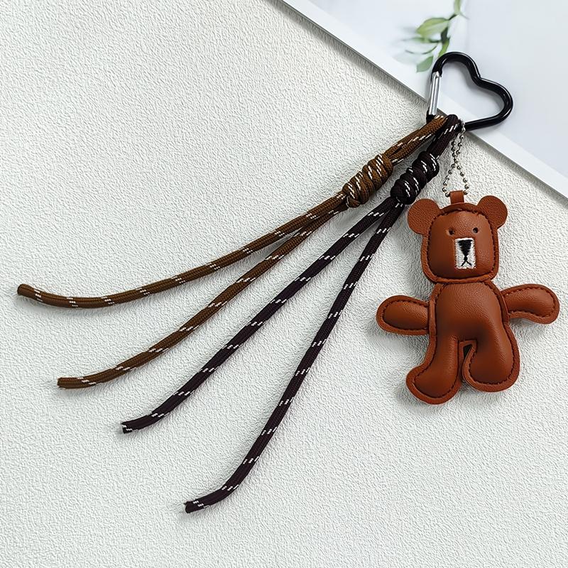 Yogodlns PU Leather Little Bear Woven Rope Backpack Pendant Decoration Fashion DIY Keychain Bag Accessories