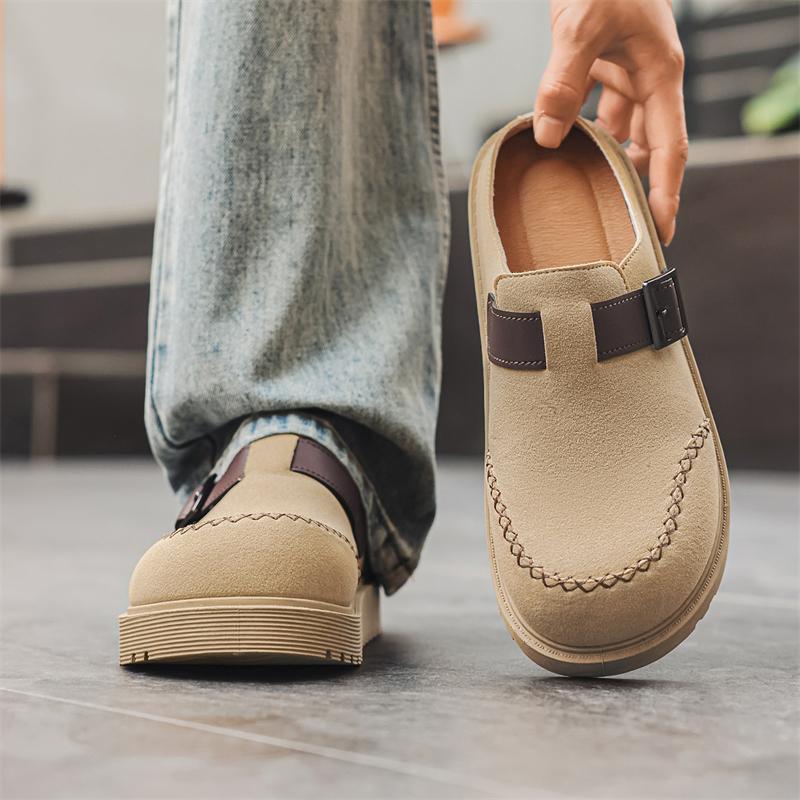 Platform Half Shoes Mules for Man Loafers Slippers Closed Toe Slip On Flat Sneakers Slides Sandals Summer Open Back Casual Shoes