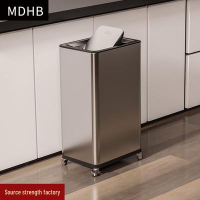 Simple Modern Stainless Steel Trash Can with Wheels – Vertical Flip Lid, Square Design for Kitchen & Living Room