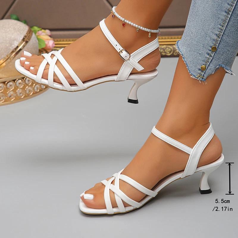 Fashion White Ankle Strap High Heels Sandals for Women Fashion Thin Heel Dress Shoes Woman 2025 Summer Cross Strap Party Sandalias Mujer
