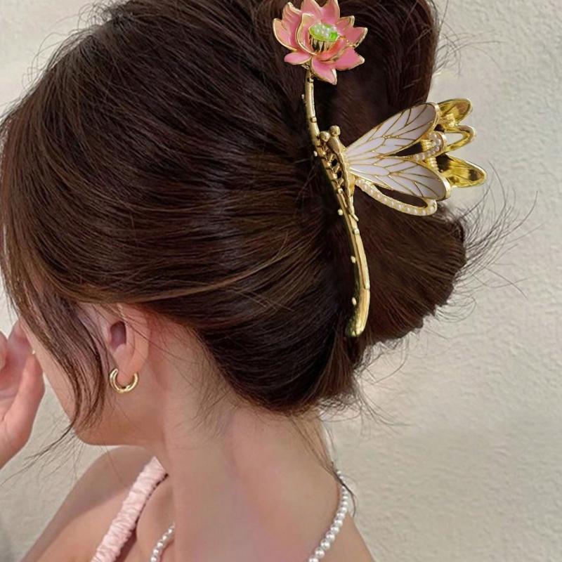 1pc Women's Multi-Color Flower Leaf Shaped Alloy Faux Pearl Hair Claw, Suitable For Everyday Use Boho Valentine's Day Valentines Summer Claw Clips