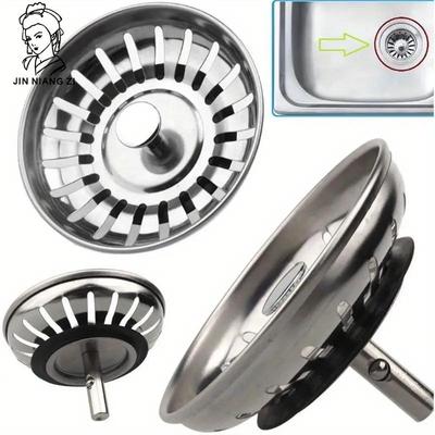 Stainless Steel Kitchen Sink Strainer and Stopper - Polished Finish, Hair Catcher for Bathroom and Floor Drains