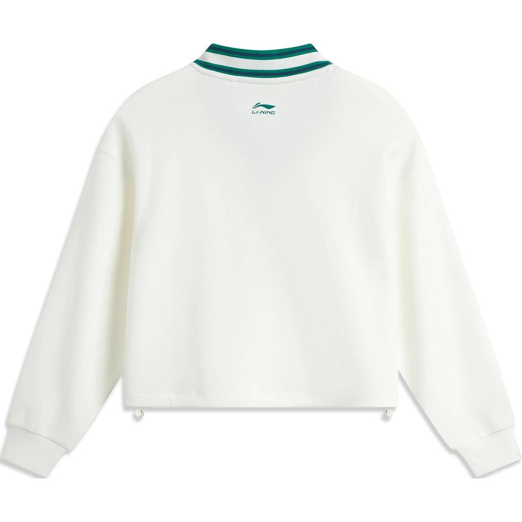 Li Ning Letter Color Block V-Neck Comfortable Breathable Versatile Loose Sweatshirt Women tops Off-White AHSU532-1