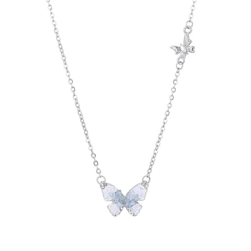 Blue Butterfly Ice Necklace: Sweet, Cool, Clear Clavicle Chain for Women - Light Luxury, High-End Summer Fashion Accessory