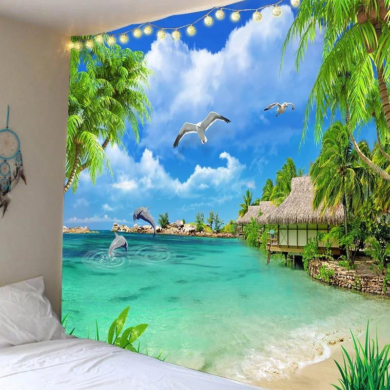 Sun Sunset Sea Pattern House Bedroom Ocean Tapestry Home Decoration Living Room Dormitory Wall Background Hanging Cloth
