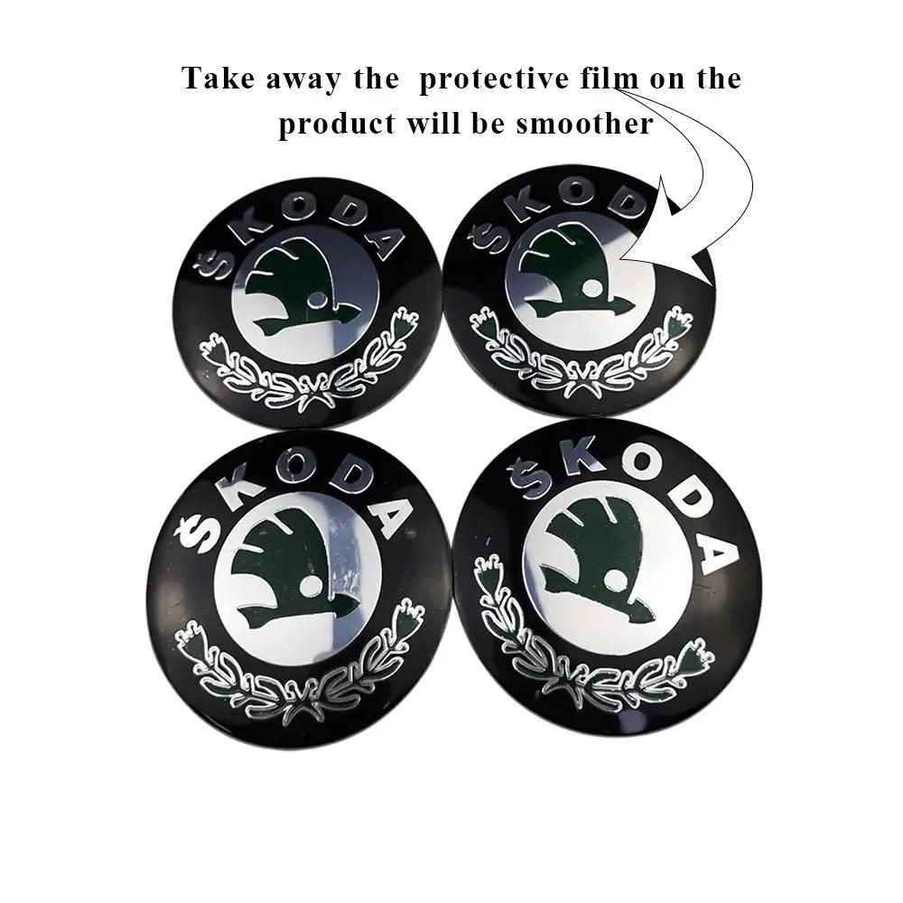 2025 New 4Pcs 56MM Car Wheel Center Hub Sticker for Skoda Octavia A7 Fabia Superb Kamiq Rapid Yeti Citigo Vision Kodiak Auto Acc