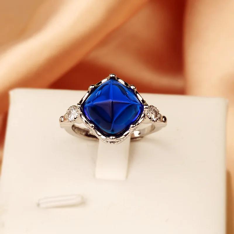 

Luxury Temperament Imitation Natural Sugar Tower Sapphire Full Of Diamond Opening Ring Female Party Birthday Jewelry Gift resizable синій