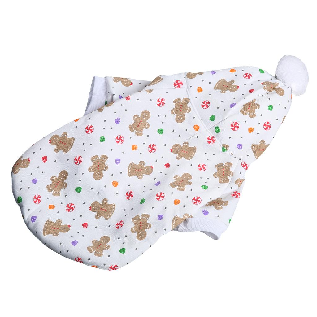 Weihnachts-Hunde-Hoodie Weißer Hintergrunddruck Niedlicher Lebkuchenmann Hund Warme Kaltwetterjacke für