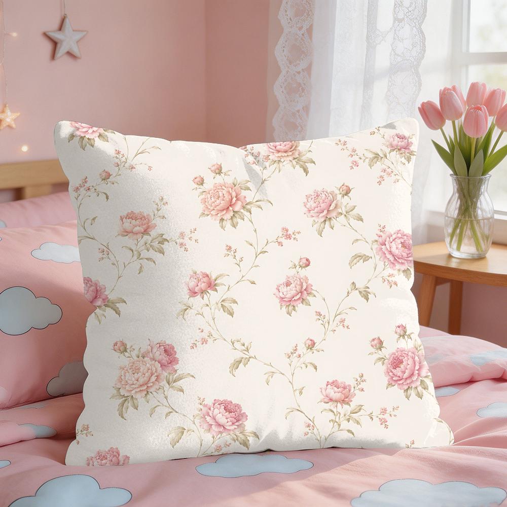 Vintage Wildflowers Girl Art Ins Cushion Cover Silky Short Plush Invisible Zipper Dustproof Sofa Pillow Case For Home Decor