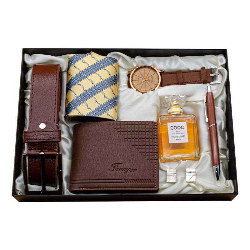 Luxury Gift Set: Belt, Wallet, Tie, Large Dial Quartz Watch (Random Cufflinks & Tie)