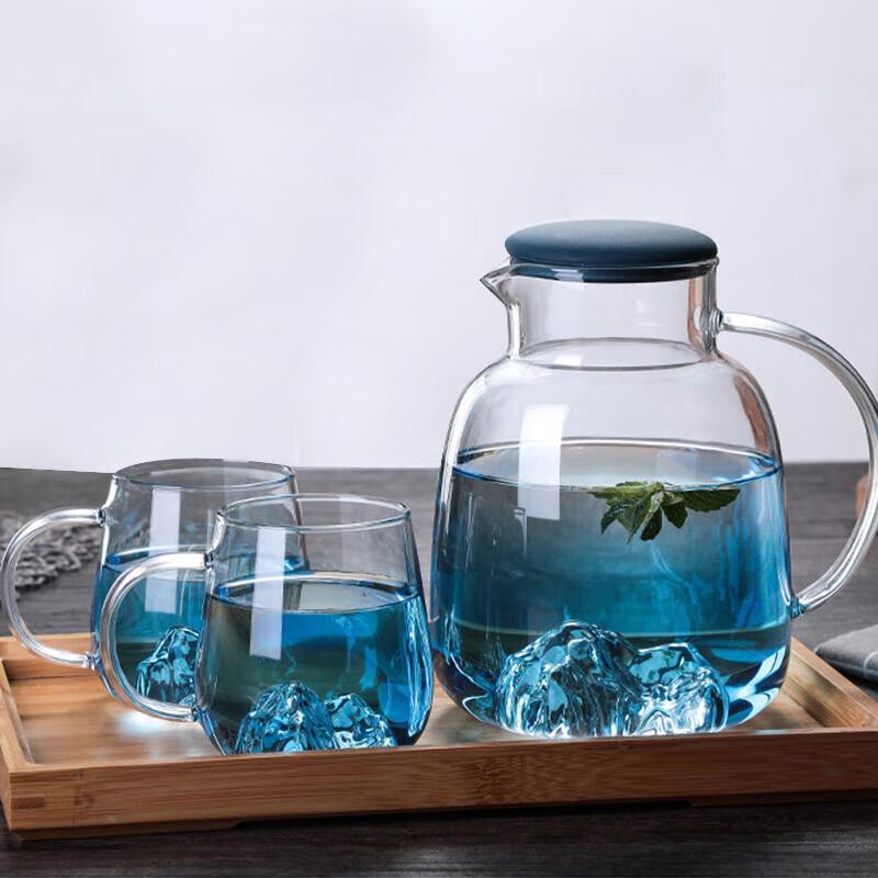 Snow Mountain Blue Gradient Glass Water Pitcher Set
