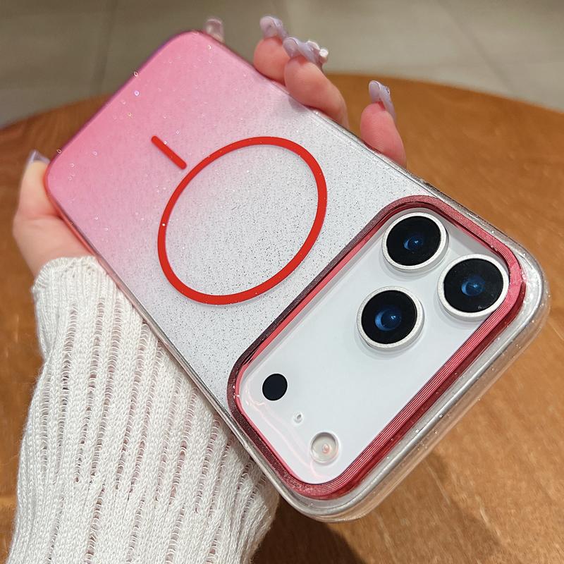 

Transparent Starry Sky Glitter Magnetic Attraction Case for IPhone 17Air 16E 15 14Plus 17Pro Hard Silicone Shockproof Back Cover For iPhone 17 красный
