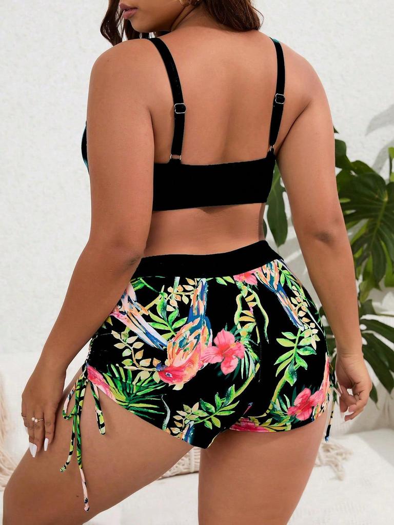 Plus Size European & American Split Bikini Set - New Printed Style with Large Bust Support