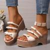 Fashion 2025 Summer Plus Size Women's Round Toe Platform Wedges Sandals Outdoor Casual Butterfly-knot Slippers for Daily Weave Slippers