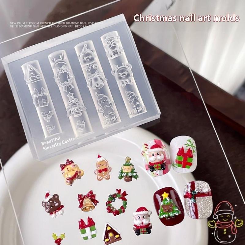 

1Pcs Cartoon Christmas Silicone Nail Mold French Style 3D Relief Nail Template Diy Nail Art Decorations Nail Art Mold one size