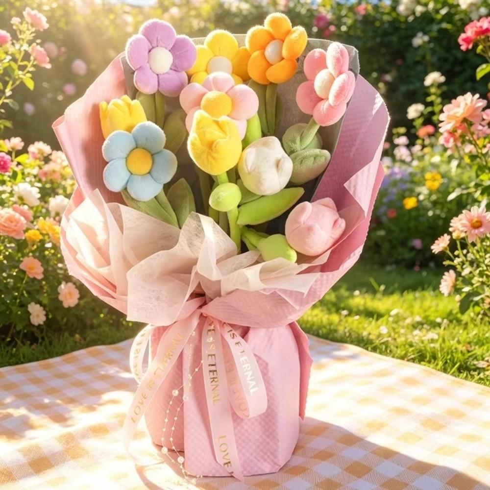 Soft Plush Stuffed Flower Bouquet Colorful Cartoon Tulip Toy Plush Flower Toys Room Decor