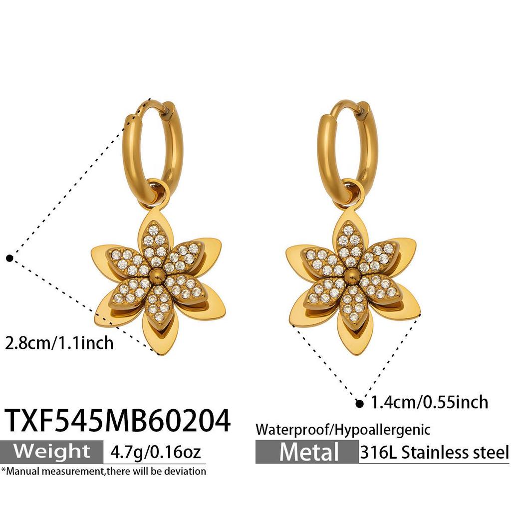 European American Fashion Zirconia Flower Heart Pendant Necklace, Bracelet, Earrings, Ring, and Bangle Set