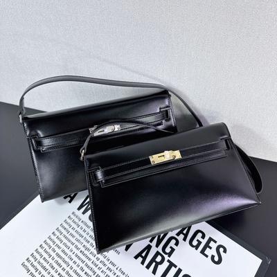 BOX glänzende Kelly Elan Achseltasche aus Rindsleder, hochwertige Leder-Baguette-Schultertasche im Retro-Stil