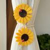 2pcs Sunflower Curtain Tiebacks with Ladybug Decor - Bohemian Style Curtain Clips, Elegant Floral Design for Living Room & Office Window Curtains