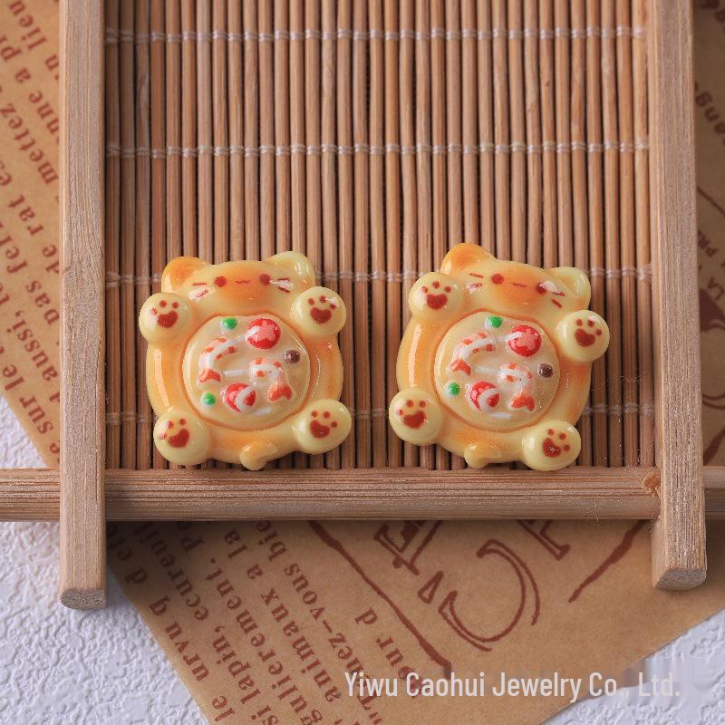 Adorable Cat Pizza DIY Keychain Kit: Includes Handmade Materials, Resin, Patch, Cream Glue, and Accessories for Food Play Simulation.