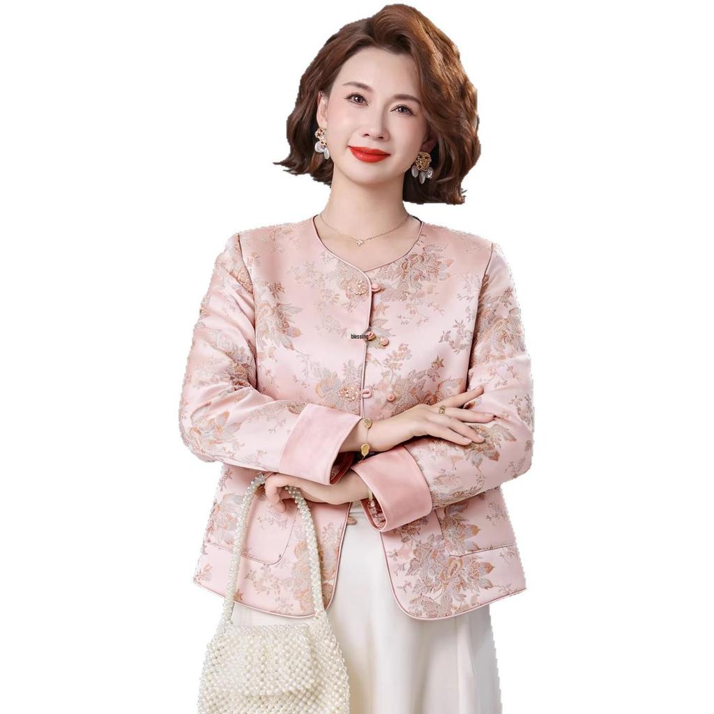 Women's Youthful Spring Cardigan: Elegant Tang Suit Top for Middle-Aged & Elderly