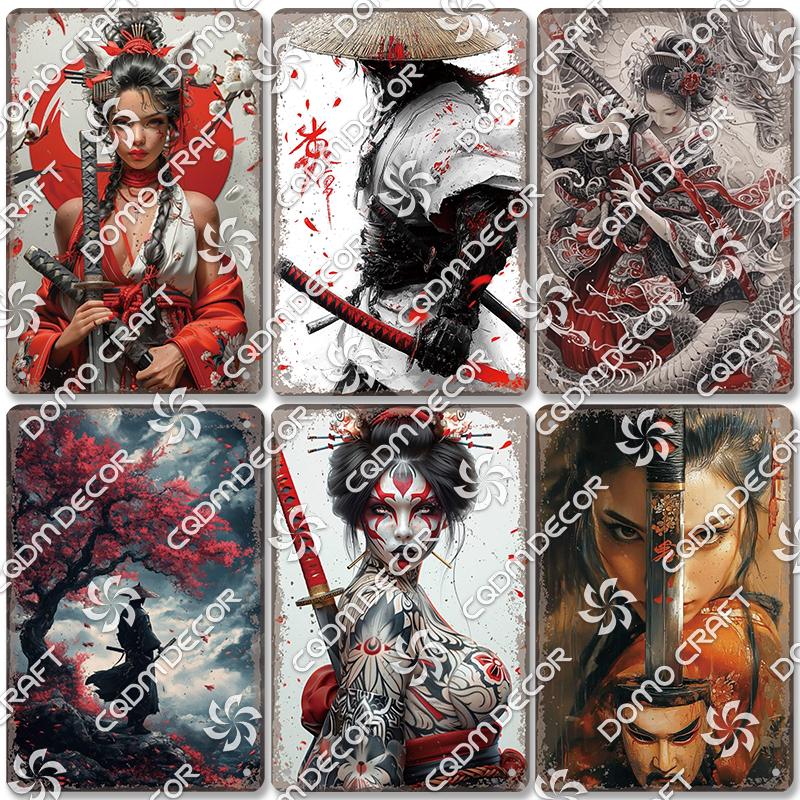 Retro Japanischer Stil Poster Metall Blechschilder Kimono Schönheiten Japanischer Samurai Vintage Metallplatte Wanddeko Club Bar Man Cave