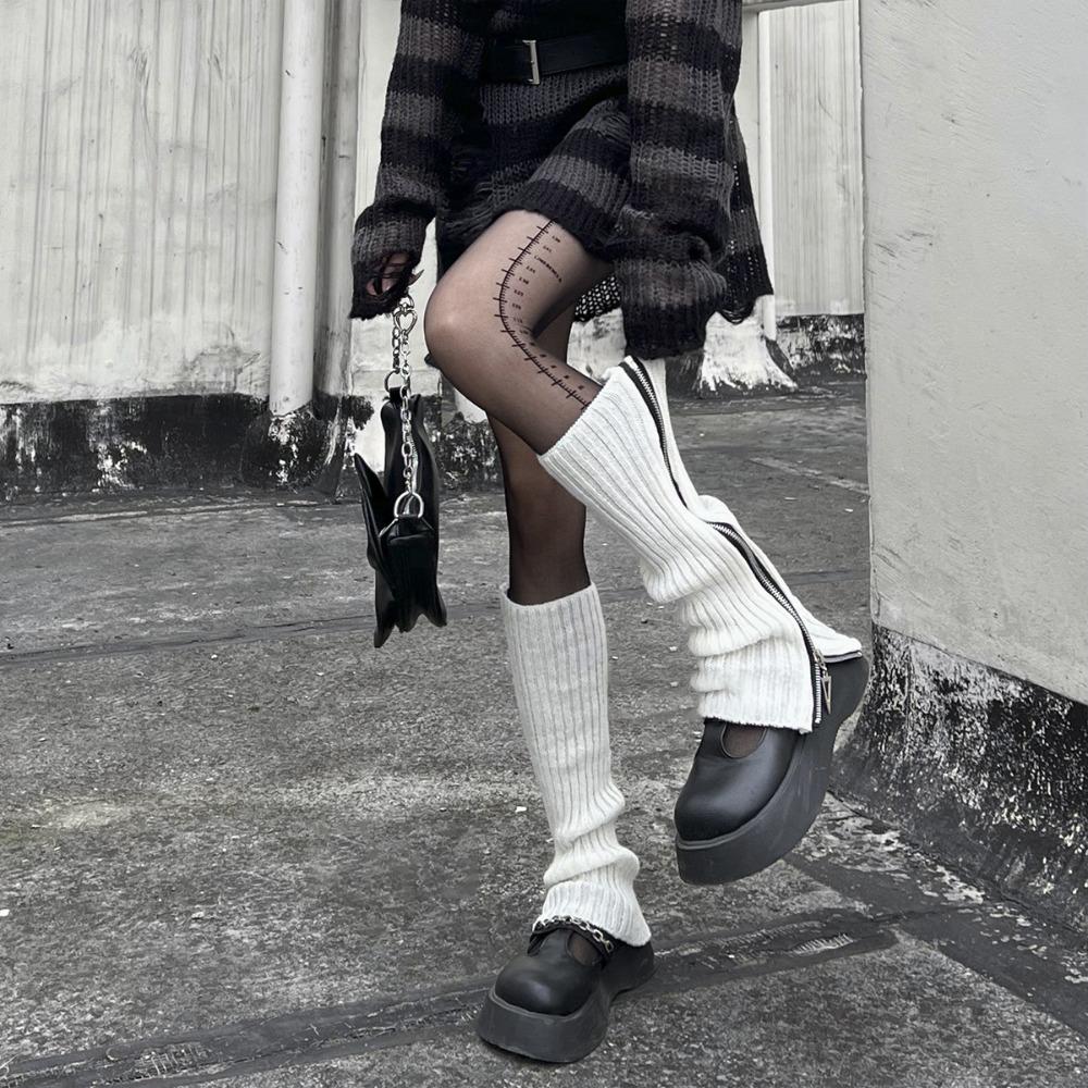 

Носки-гольфы с молнией, гетры, леггинсы-чулки, крутые длинные нарукавники для ног, для девочек белый