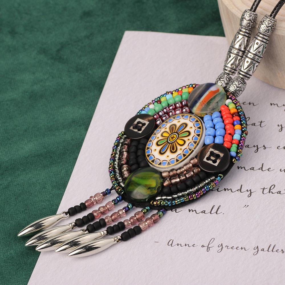 Bohemian Retro Exotic Style Handmade Bohemian Geometric Pendant Ethnic Tribal Style Jewelry Niche Necklace