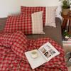 INS Girls Retro Red Grid Bedding Sets  New Lace Bed Sheet Set Women Plaid Queen Size Duvet Cover Sets With Pillowcases