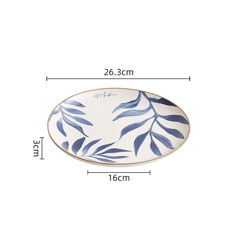 Blue Leaf Ceramic Shallow Plate Creative Steak Plate Dessert Plate Salad Plates Sushi Snack Plates Hotel Featured Tableware