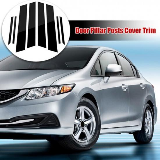 Black Window Pillar Post Molding Cover Trim 8pcs For Honda Civic Sedan 2012-15