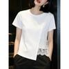 Plus Size Women's Cotton Lace Patchwork Short Sleeve Round Neck Slimming T-shirt
