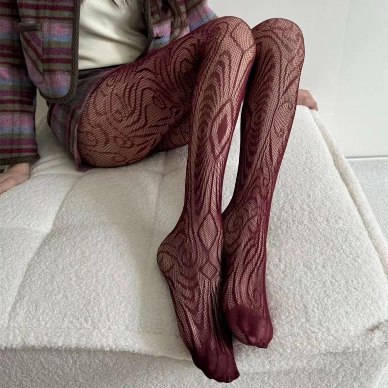 Women Vintage Hollowed Out Fishnet Pantyhose Stockings Japanese Aesthetic Exotic Patterned Sheer Mesh Tights Leggings