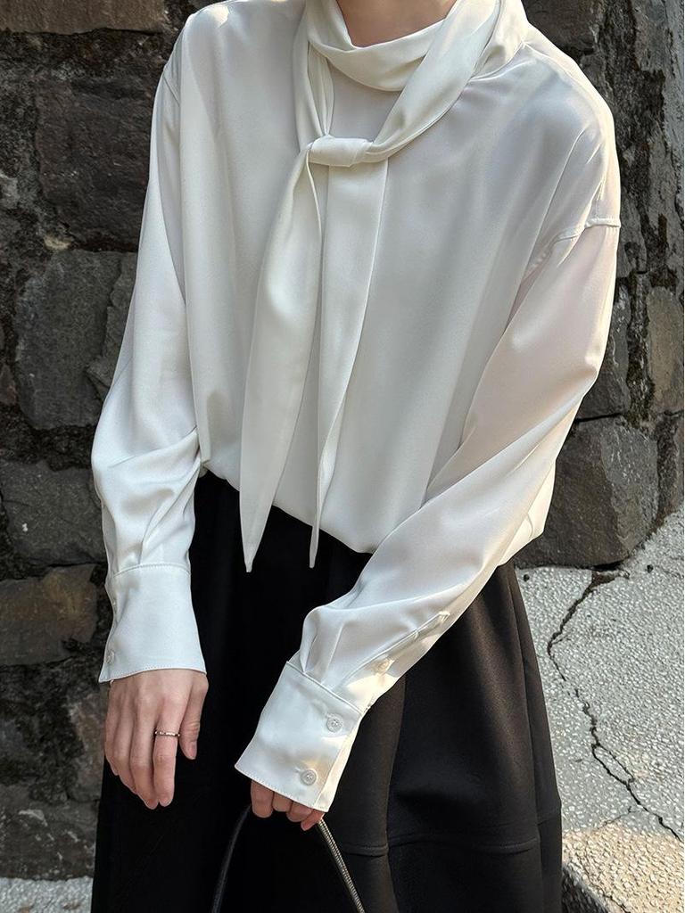 Luxi French Light Satin Ribbon Blouse - Women's High-End, Early Spring 2026