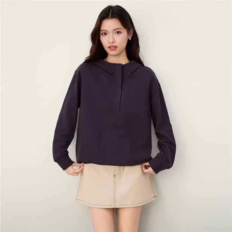 Giordano Women's Cotton Half-Zip Hooded Sweatshirt