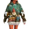 Ladies' Christmas Printed Bow Long Sleeved Loose Fitting Headband With Rope Hooded Sweatshirt Top