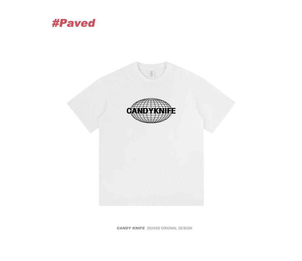 Earth Print Unisex Cotton T-Shirt: Simple Letter Design, Short-Sleeve, Versatile Round Neck, Couples Tee.