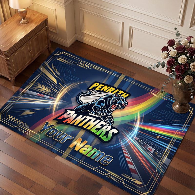 Penrith Panthers Personalized Crystal Velvet Carpet, Customized Name Text Soft Anti‑Slip Rug for Living Room Bedroom