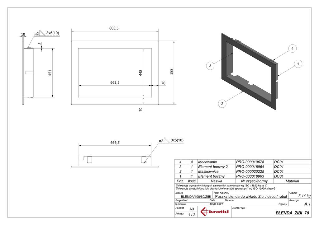 Rahmen für ZIBI ce Ofenrahmenbreite 70 mm