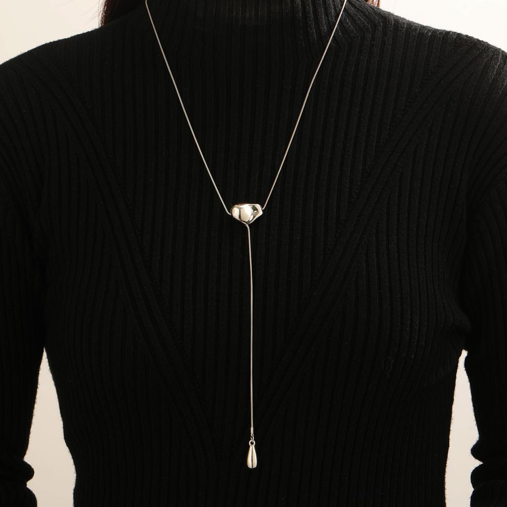 Adjustable Teardrop Pendant Lariat Necklace Gold Tone Snake Chain Minimalist Y Shaped Necklace for Women