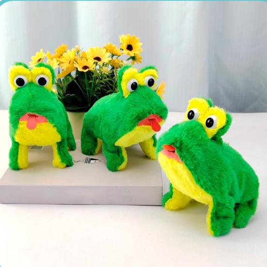 Electric Plush Frog Toy with Sound Movable Tongue Interactive Walking Animal Plushie Musical Stuffed Doll Kids Boys Girls Birthday Gift
