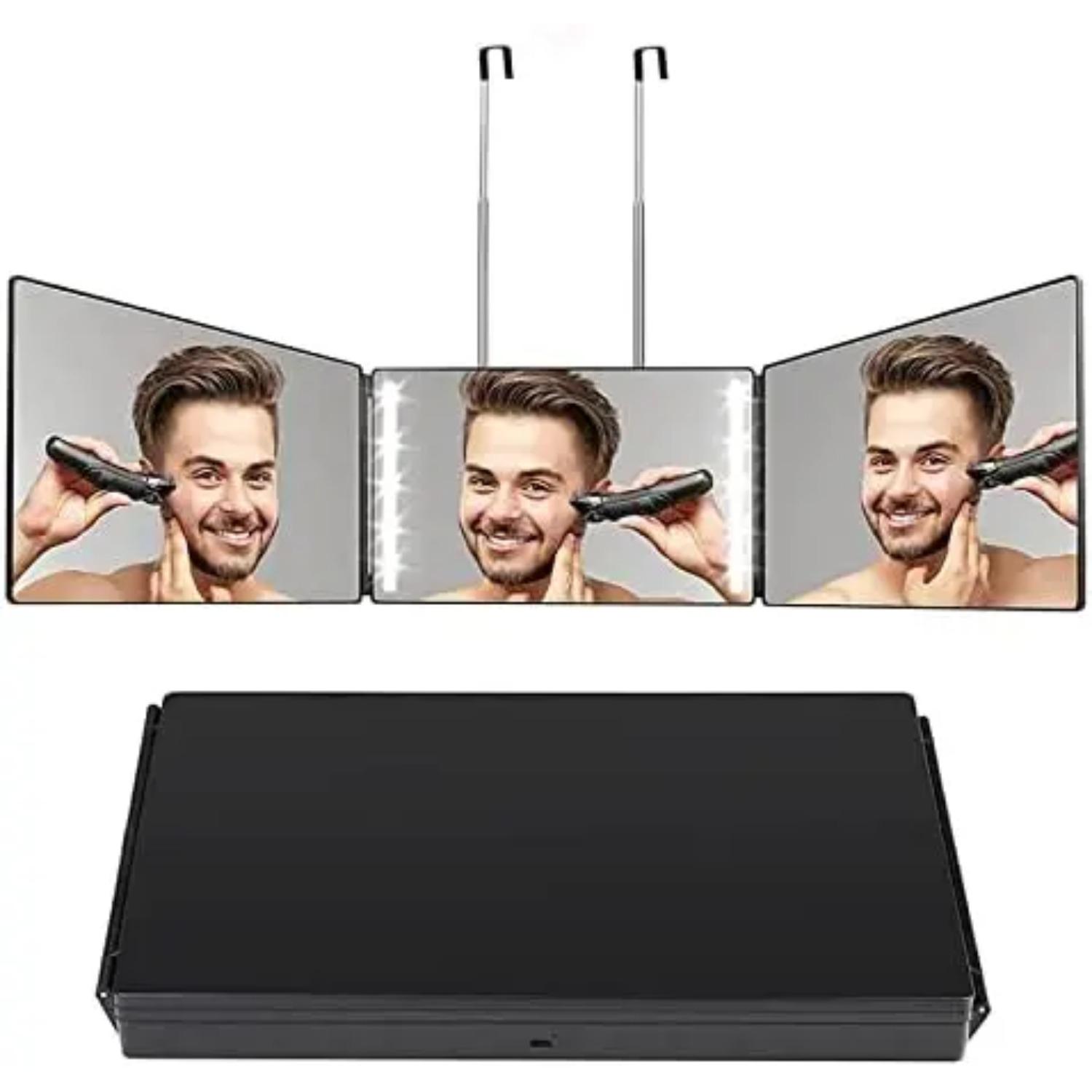 

Трехстороннее зеркало для стрижки волос с подсветкой, тройное светодиодное освещение на 360 градусов, перезаряжаемое зеркало для окраски волос, плетения плетения, стрижки своими руками