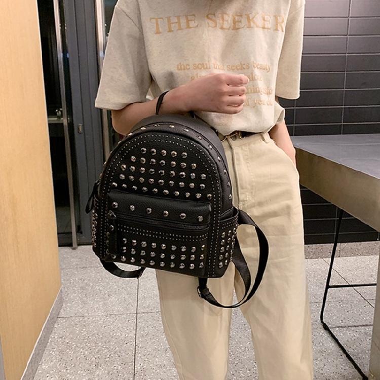 Retro Leather Backpack All-match Satchel Rivet Studded School Bag for Shopping