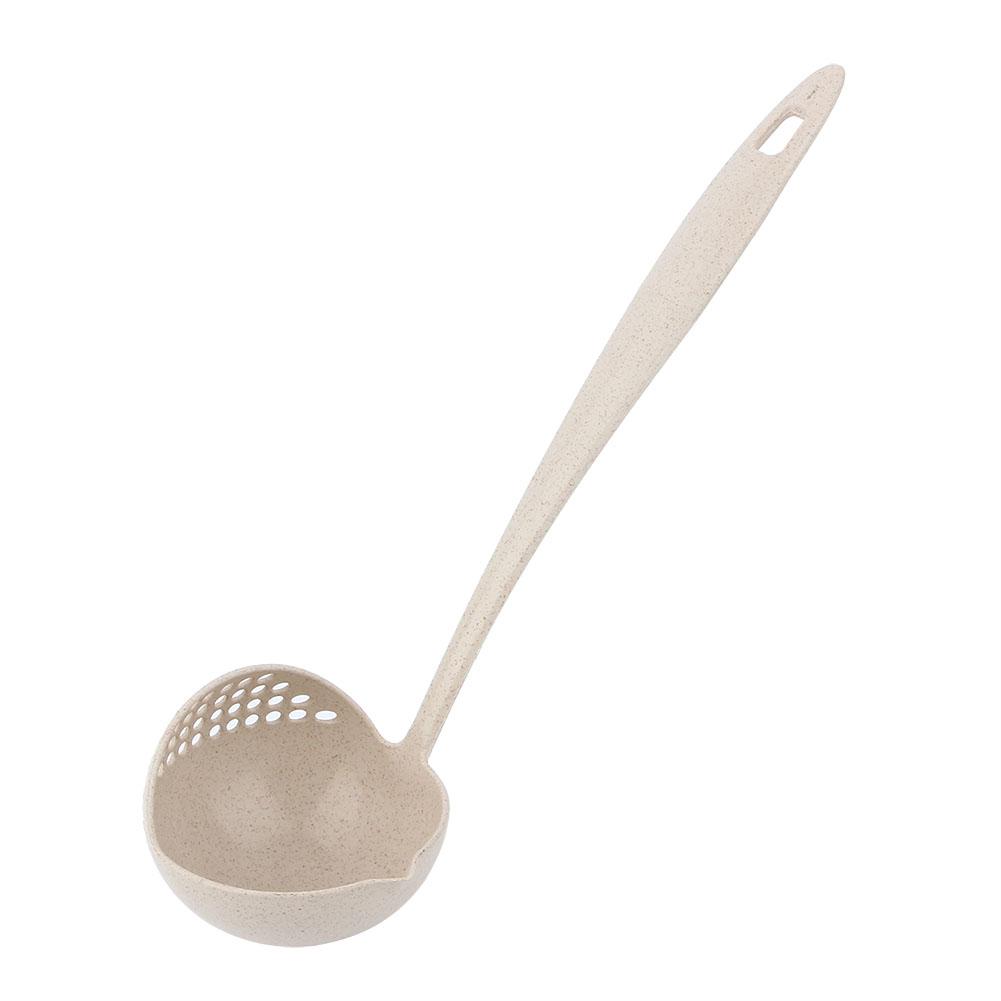

2 In 1 Wheat Straw Long Handle Soup Porridge Spoons With Filter(Beige)