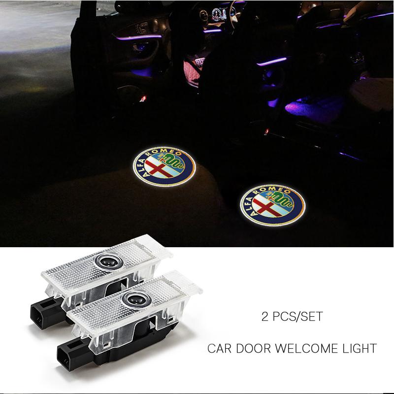 2026 Hot Sticker Car Door Wireless Welcome Light LED HD Projector Lamp Decoration For Alfa Romeo 156 159 147 4C 8C 166 Giulia G