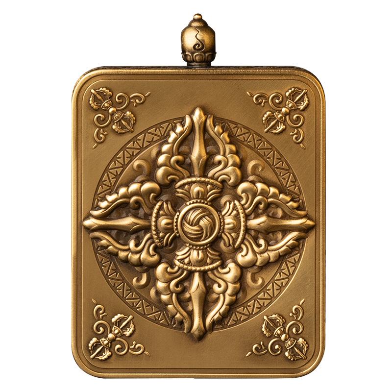 Authentic Brass Vajra Gawa Box: Retro Tibetan Tangka Art Piece 4x5 cm