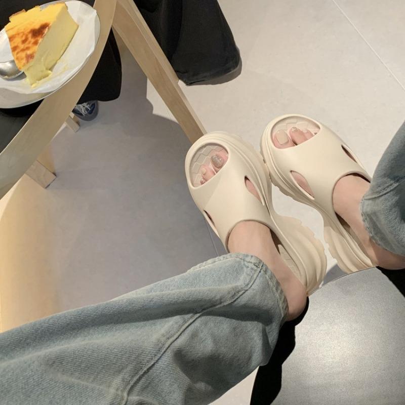 

Thick-soled Shoes Height-increasing Slippers Women s Shoes Hollowed-out Flip-flops 35 білий