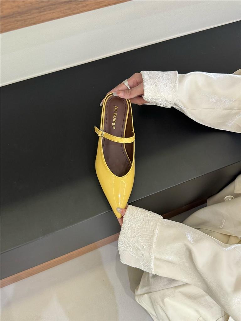 Women's Baotou Half Slippers Spring 2025 French Temperament Gentle Evening Breeze Pointed Button Slope Heel Cool Slippers