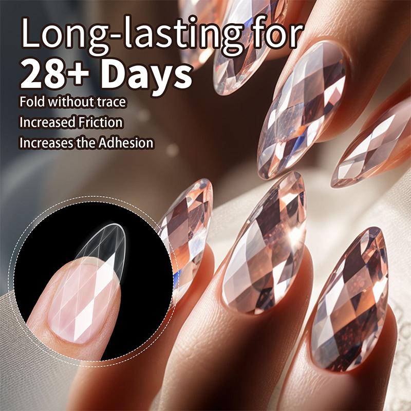 Luxury Diamond Almond Press On False Nail Tips Classic Trapezoidal Full Cover Soft Fake Nails Extension DIY Manicure Salon Tools